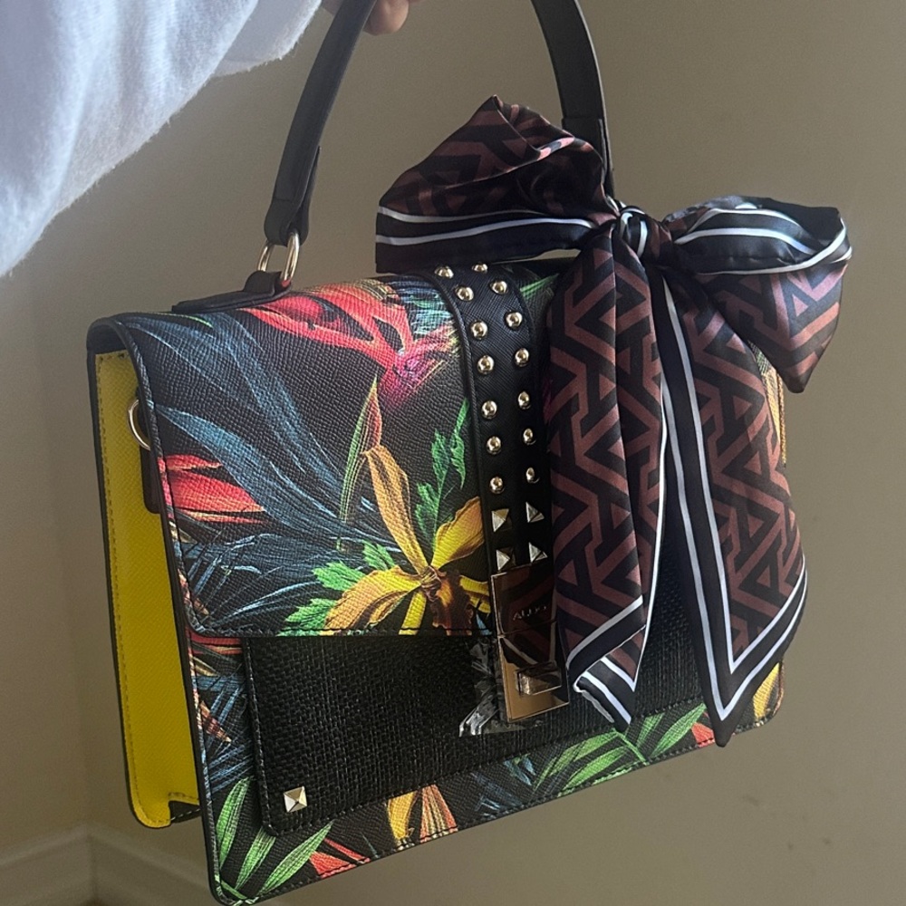 Aldo Multicolor Floral Satchel with Scarf and Studs (brand new)